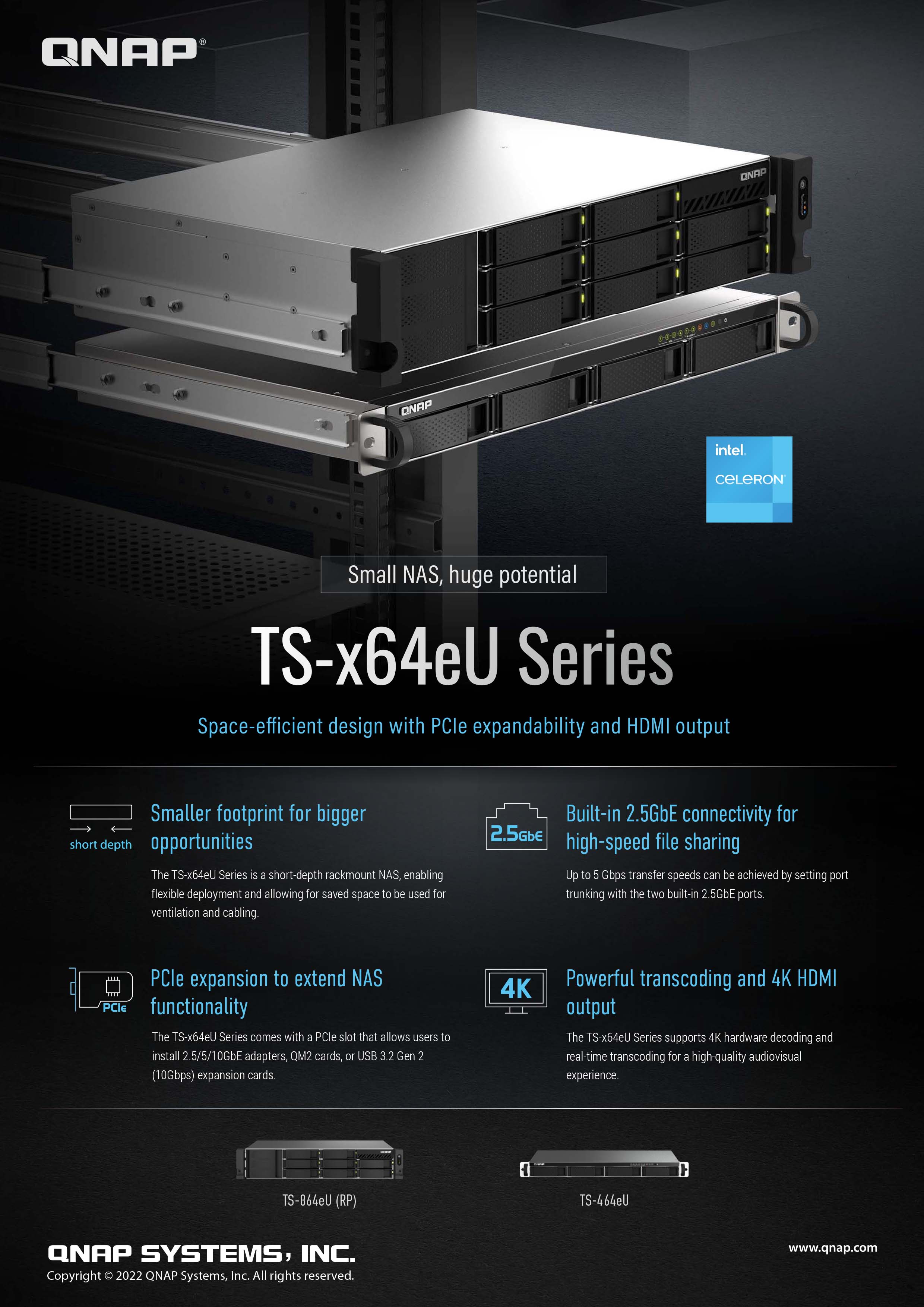 QNAP lanserar TS-x64eU: en serie korta, rackmonterade NAS-enheter med 2,5 GbE och fyrkärniga Intel-processorer