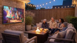 sylvox frameless smart tv filmkvall uteplats familj