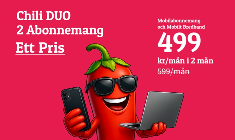 Chilimobil lanserar DUO – mobilabonnemang och mobilt bredband till ett pris